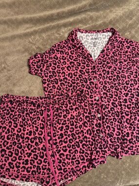 Women’s Pink Leopard Print Short Pajama Set 2x